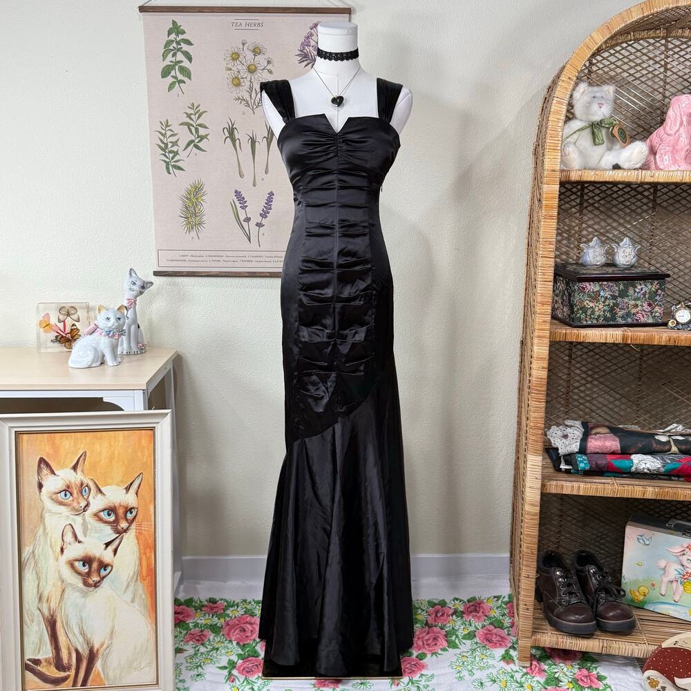 90s Y2k Morgan Co Satin Formal Dress Dark Coquette Sexy Vampire Romantic XXS